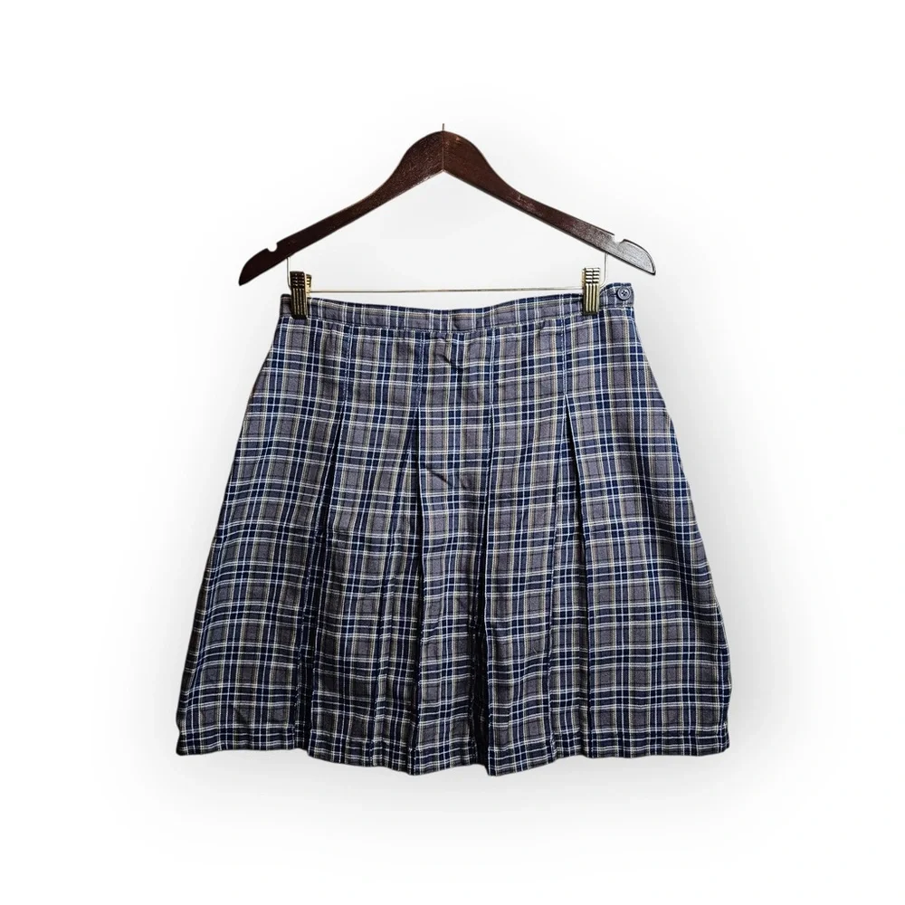 Lands' End Blue Plaid Pleated Schoolgirl Skirt - Size 4